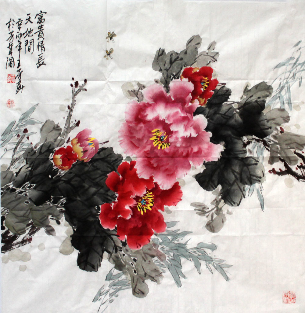 家居中国画牡丹图《富贵情长天地间》 - 牡丹画- 99字画网