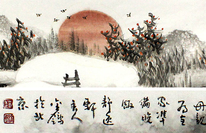 中美协赵金鸰太行雪村系列四尺斗方《居家风情》细节展示