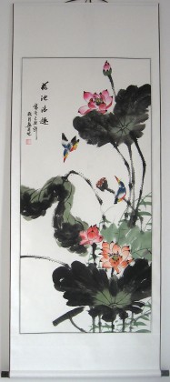 【已售】国画荷花翠鸟图