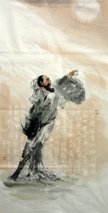 国画写意人物画《明月几时有 关公/寿星 99字画网