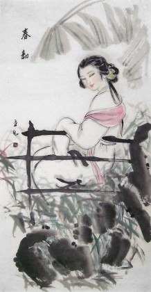 QA李立辰四尺写意国画人物仕女《春韵》 河北著名仕女画家