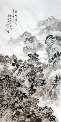 00 【已售】中国美协王石帆四尺国画山水《春色飞瀑》 ￥0.