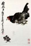 【已售】李明成国画《母与子》