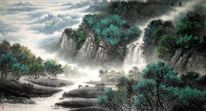 六尺中国画青绿山水《春韵》 - 山水画- 99字画网