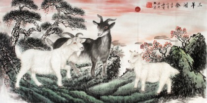 【已售】三尺风水吉祥国画《三羊开泰》-1