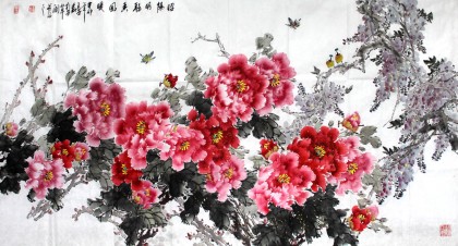 【已售】王芳六尺牡丹画《昭阳明艳香风暖》