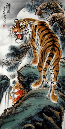 レア 大変古い掛け軸 絵 オシャレ インテリア 虎 トラ タイガー 中国美術骨董期間限定