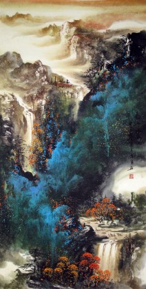 重彩山水国画《高山流水》 - 写意山水画 - 99字画网