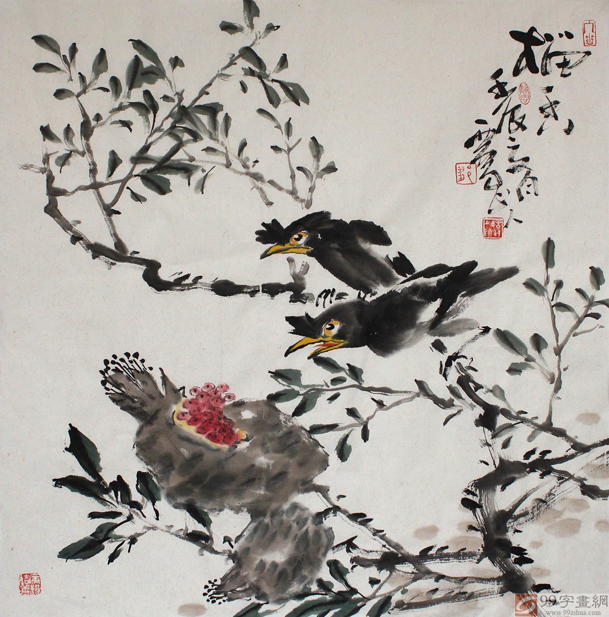 石榴国画作品 - 花鸟画 - 99字画网