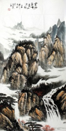 【已售】河南美协徐来选四尺山水画《云海秀峰》