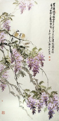 著名画家王向阳四尺作品《紫藤满架》