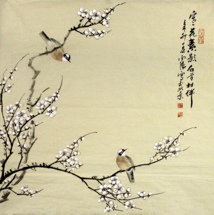 QA著名画家王向阳四尺斗方作品《寒花素影白首相伴》(询价)