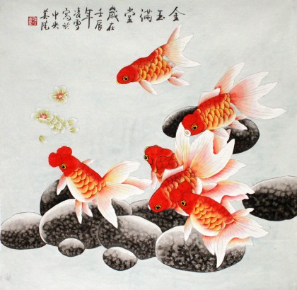 金鱼国画- 牡丹画- 99字画网
