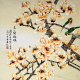 【已售】凌雪四尺斗方花鸟画《玉兰鹦鹉》