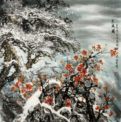 QA冰雪画派名家高宏四尺斗方国画《三友图》