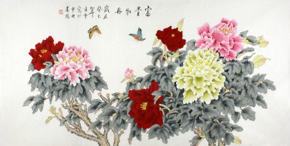 凌雪客厅牡丹蝴蝶图富贵牡丹- 牡丹画- 99字画网