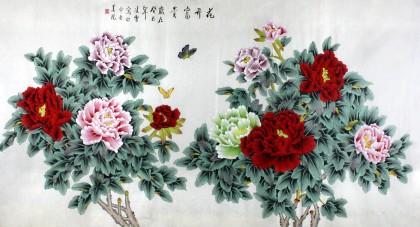 凌雪家居装饰牡丹蝴蝶画花开富贵- 牡丹画- 99字画网