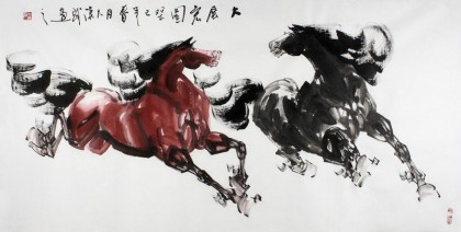 【已售】湖北美协黄江四尺双骏图《大展宏图》