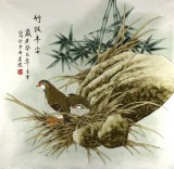 凌雪四尺斗方花鸟画《竹报平安》