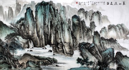 河南青年画家刘洋六尺山水画《夏山流泉图》