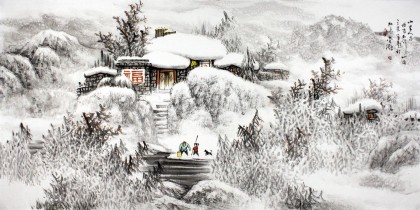 SK名家赵金鸰太行雪村系列之四尺《山里人家》(询价)