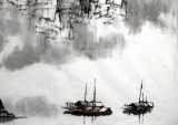 张春奇四尺山水画《野渡无人舟自横》徐悲鸿纪念馆艺术中心理事