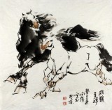 SK中美协会员 画坛名家王向阳四尺斗方国画马《双骏呈祥》(询价)