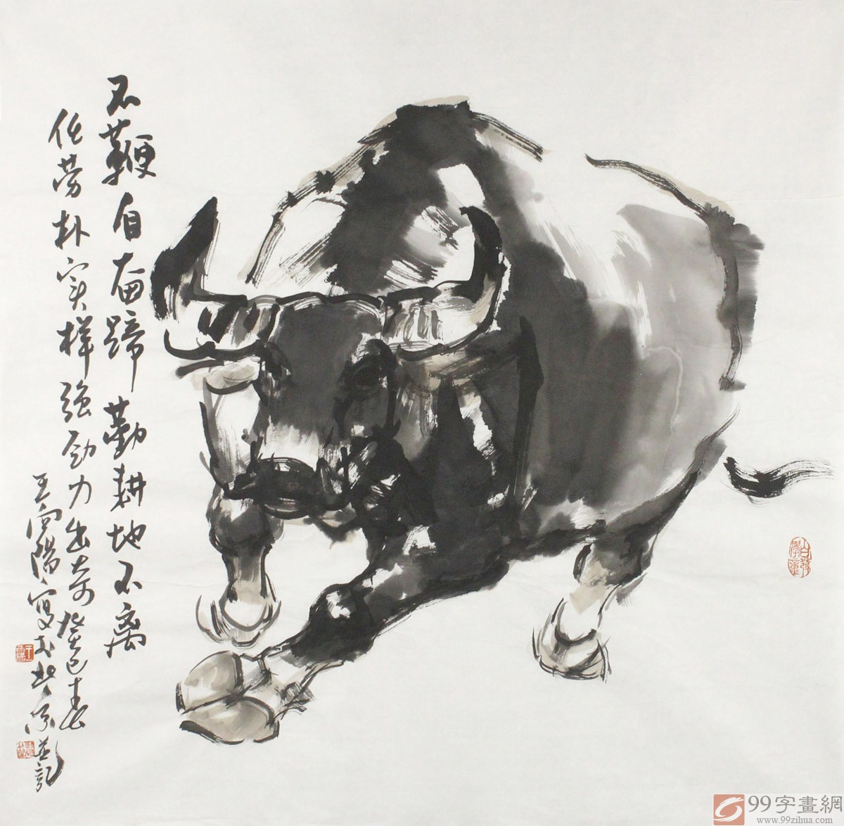 当代著名画家王向阳国画动物牛 - 国画牛 - 99字画网