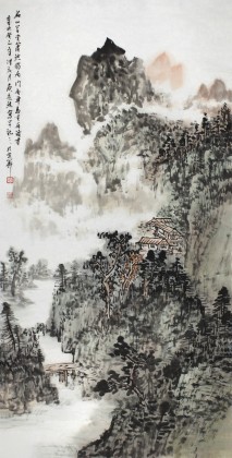 名家庾超然四尺山水画《名山草堂 萧然独居》