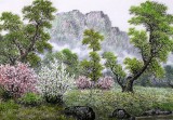 QA朝鲜一级艺术家蔡京华作品《山村之春》