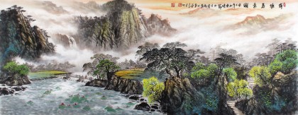 【已售】张慧仁小六尺青绿山水画《荷塘春意图》