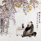 【已售】李胜春四尺斗方趣味国画《喝小酒吃小菜过小日子》