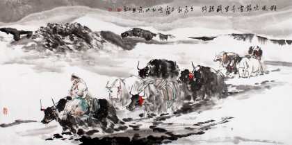 河南美协王向阳四尺牦牛图《朔风吹银雪》