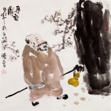 李胜春三尺斗方梅花人物画《寻香图》