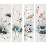 【已售】北京美协凌雪四条屏花鸟画《清香溢远》