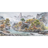 朝鲜画家金善国 四尺《妙香山法王峰溪谷》