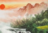 【已售】吴东六尺聚宝盆山水画《依山傍水好家居》