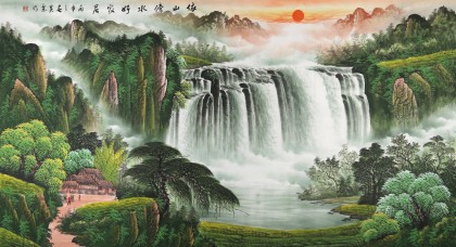 【已售】吴东六尺聚宝盆山水画《依山傍水好家居》