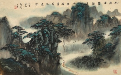 何实 四尺三开《云掩翠屏忘来踪》吉林著名山水画家