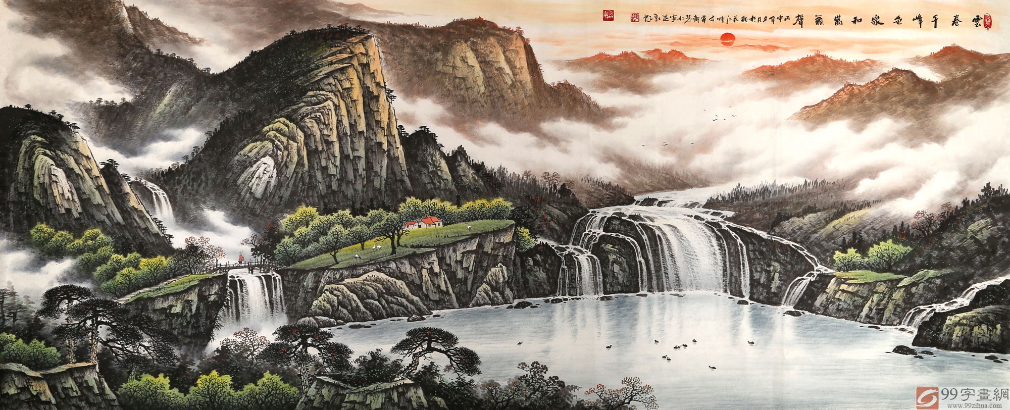 其作品云雾灵动,山体雄厚,瀑流逼真,动感十足,在桂林山水画界有较高的