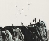 王永刚 四尺三开手指画《山居图》 国家一级美术师（询价）