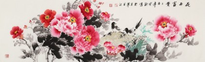 【已售】王宝钦 四尺对开《花开富贵》 当代花鸟牡丹花名家（询价）