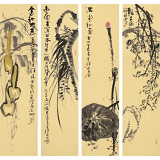 周自豪 四条屏精品《满堂和气》 当代著名禅意画家