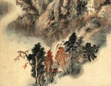 何实 四尺三开《百丈飞泉》 吉林著名山水画家