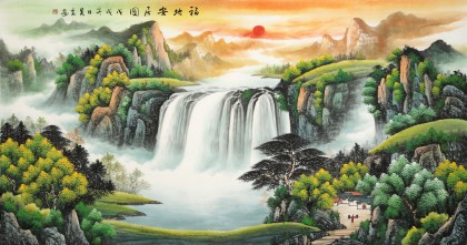 【已售】吴东 六尺《福地安居图》 著名易经风水画家