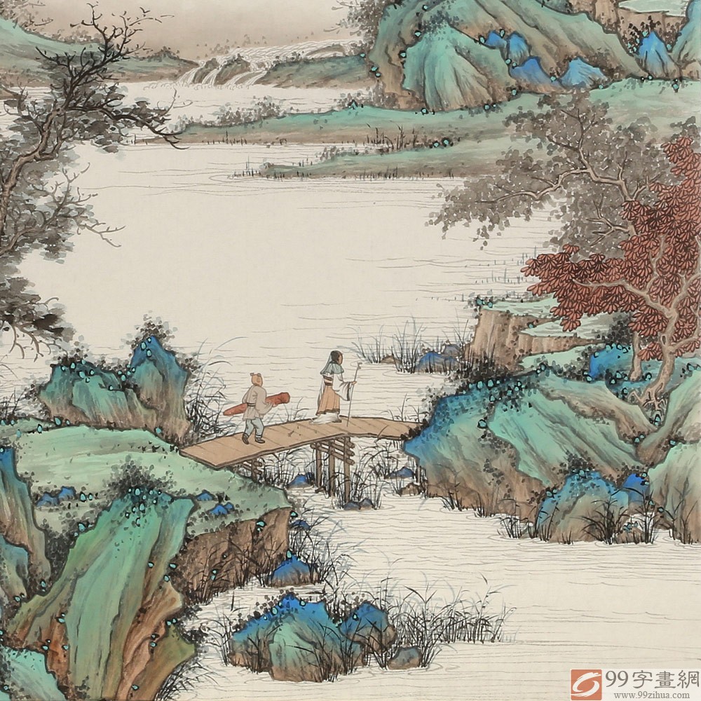 吴显刚仿古工笔山水画《晴川意游》 - 仿古山水画