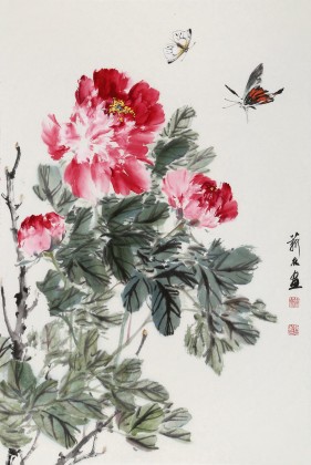 【已售】陈薪名《花开富贵》 第六届全国花鸟画展金奖获得者