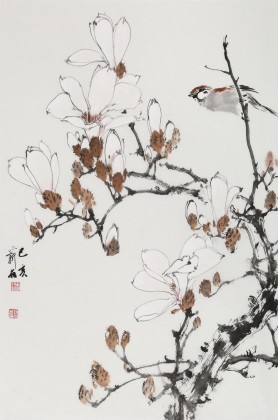 【已售】陈薪名《玉兰花开》 第六届全国花鸟画展金奖获得者