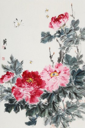 【已售】陈薪名《花开富贵》 第六届全国花鸟画展金奖获得者