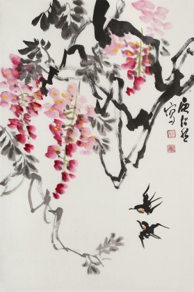 庾超然 四尺三开《紫藤花开》 黄鹤楼书画院院长